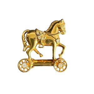 Vintage Avon‎ Smithsonian Horse Brooch Toy Articulated Rolling Gold Rhinestone